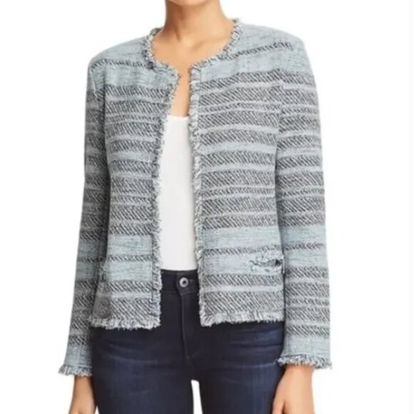Nic + Zoe Tweed Striped Cotton Open Front Blazer Coat Jacket Blue Small - Picture 1 of 9